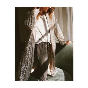 Anthropologie 'Sequined' Silver Duster Jacket Size S